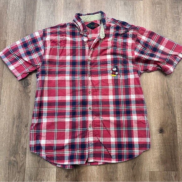 Mickey Mouse Disney Catalog Shirt Vtg 80s/90s Plaid Soft Button Xl Embroidered